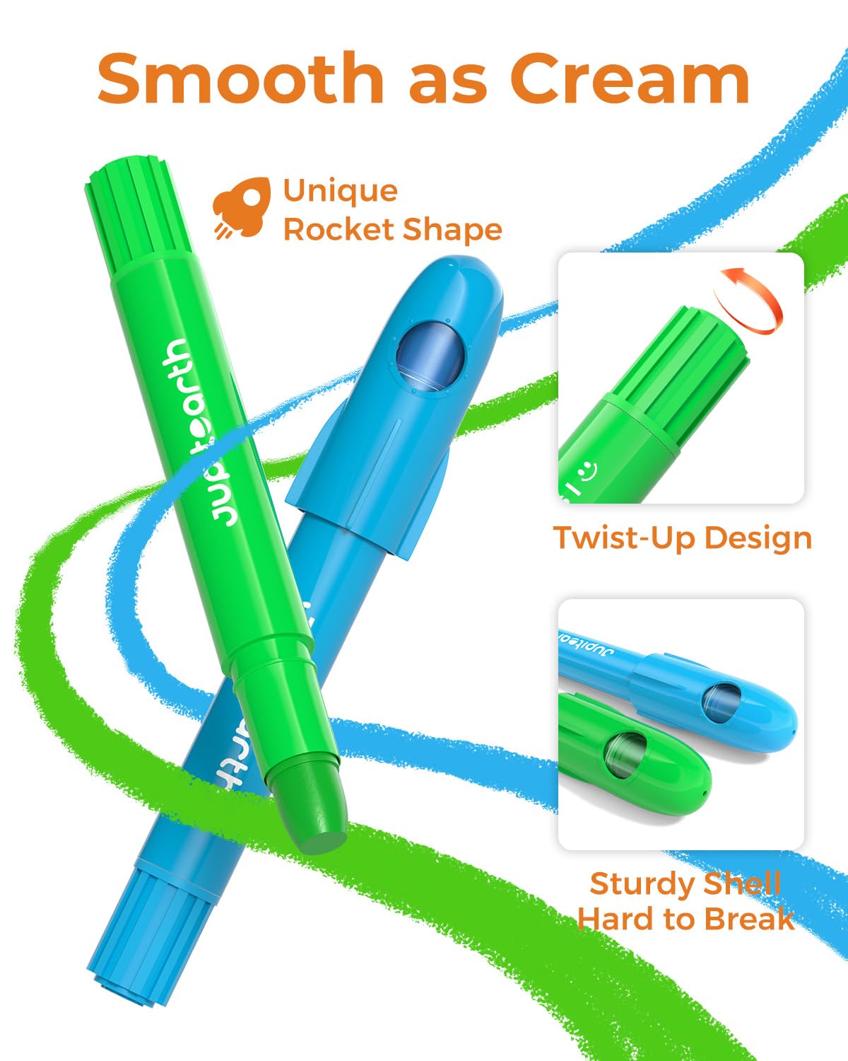 JUPITEARTH 24 Colors Twist Crayons for Toddlers – Non-Toxic, Washable, Easy-Grip with Storage Bucket