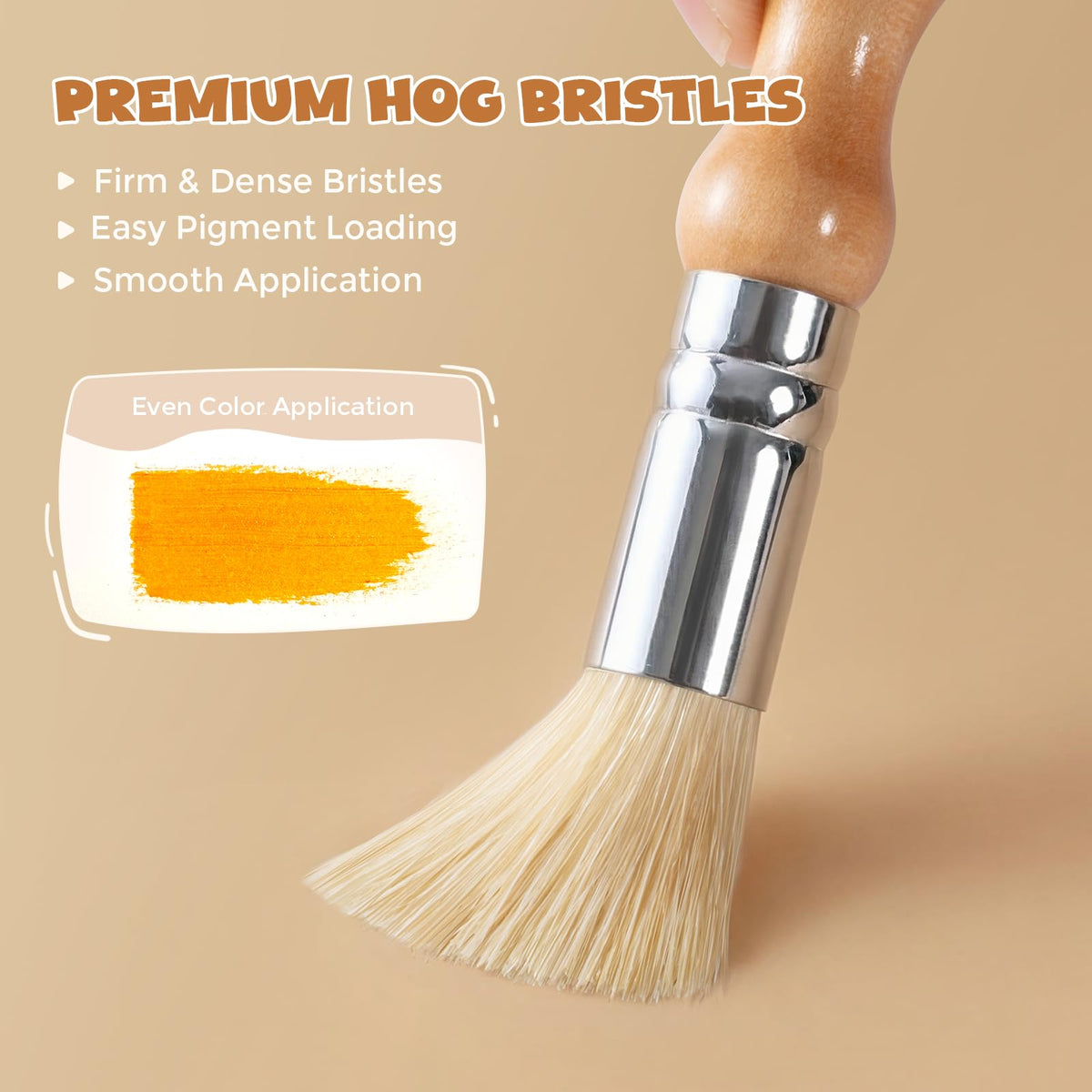 JUPITEARTH Jumbo Kids Paint Brushes – 6 Pcs Easy-Grip Round & Sponge Brushes with Natural Wood Handles