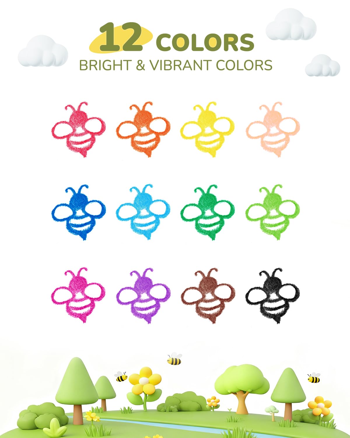 JUPITEARTH Beeswax Crayons for Toddlers 1–3 | 12 Jumbo Non-Toxic Washable Crayons