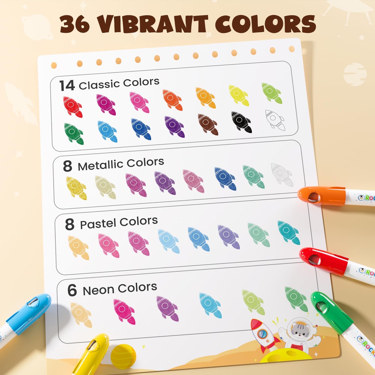 JUPITEARTH 36 Colors Tempera Paint Sticks – Washable, Quick-Dry for Kids
