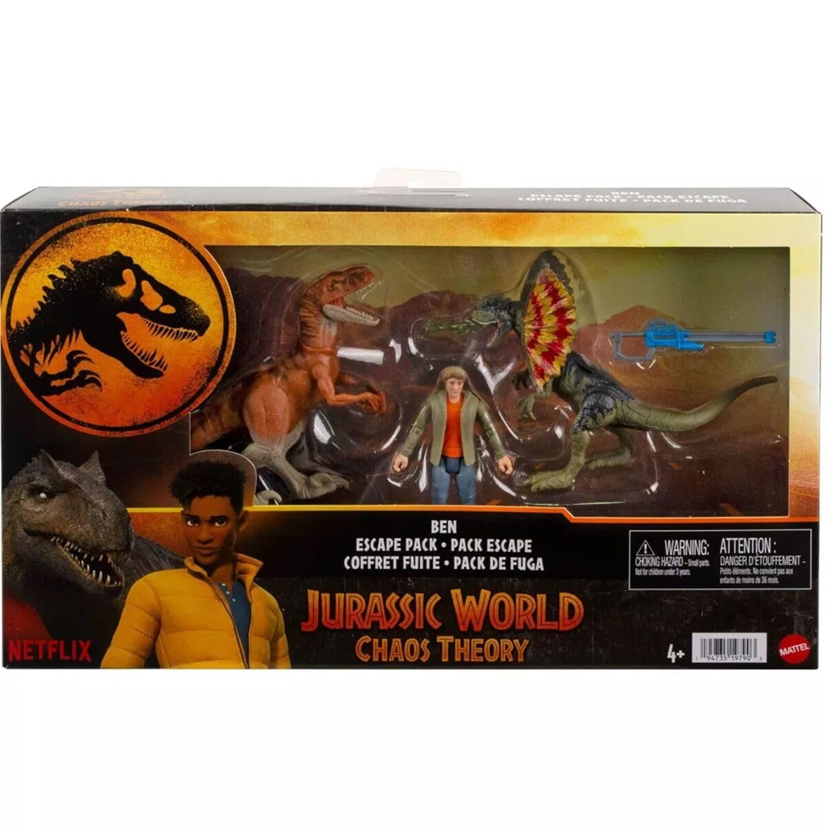 Jurassic World Chaos Theory Ben Action Figure & 2 Dinosaurs Toy Pack | 3.75-Inch Figures