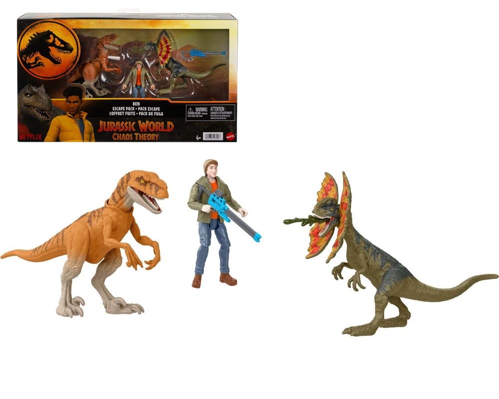 Jurassic World Chaos Theory Ben Action Figure & 2 Dinosaurs Toy Pack | 3.75-Inch Figures