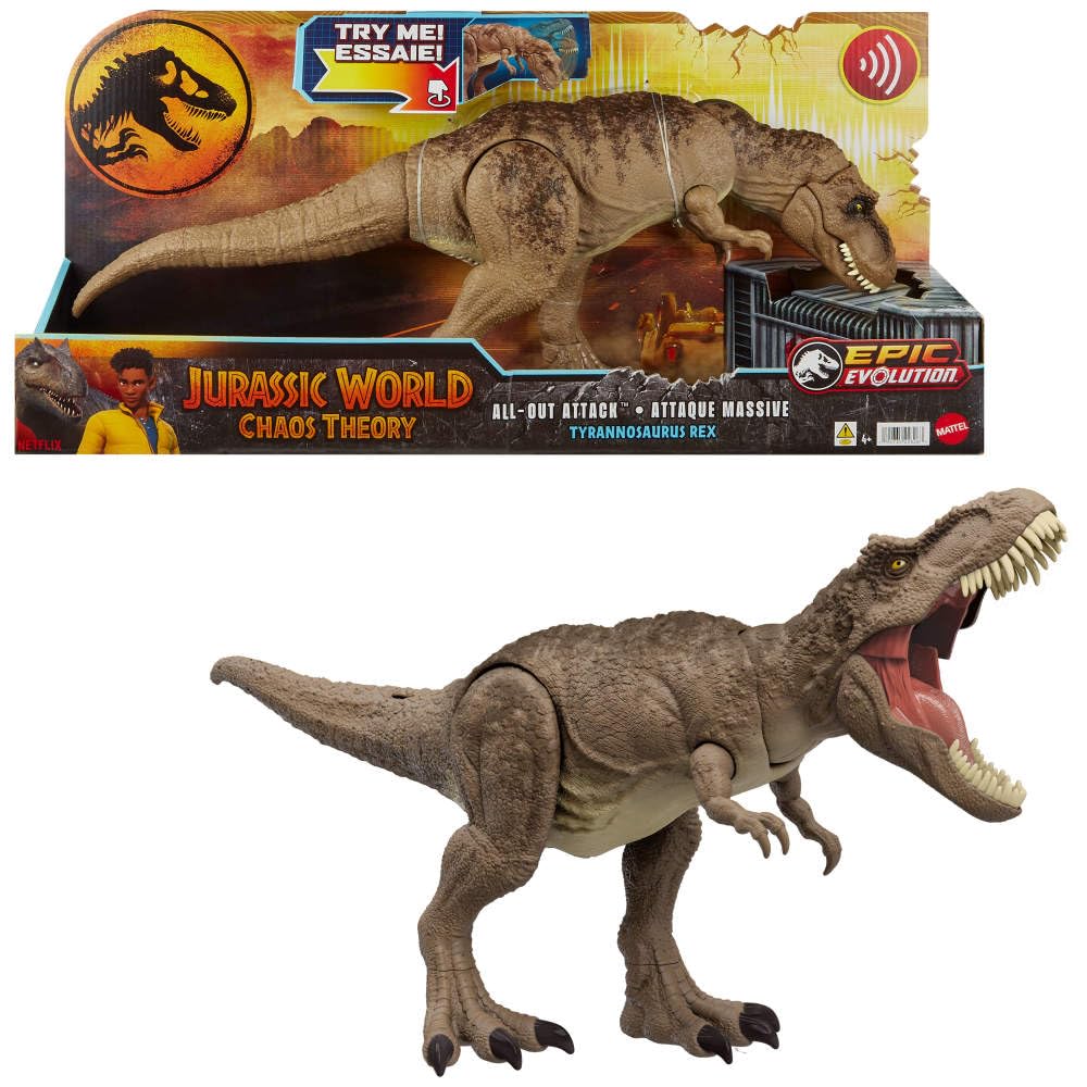 Jurassic World Chaos Theory All-Out Attack T. rex Action Figure | Rampage Attack, Evolved Teeth & Digital Play