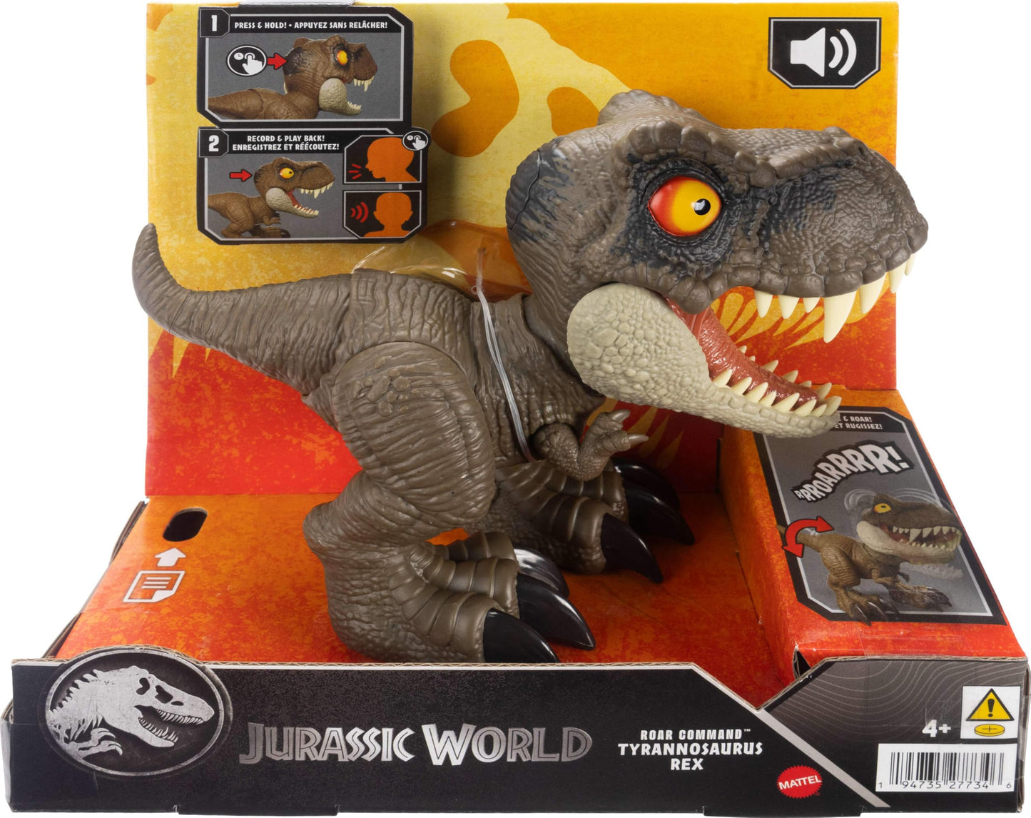 Jurassic World Roar Command T-Rex Toy – Record & Play Dino Speak, Tail Attack