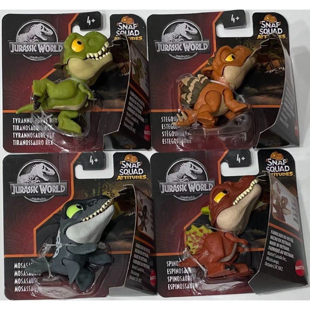Jurassic World Snap Squad Attitudes – 4 Figure Set (T-Rex, Spinosaurus, Mosasaurus, Stegosaurus) GXW58-956C