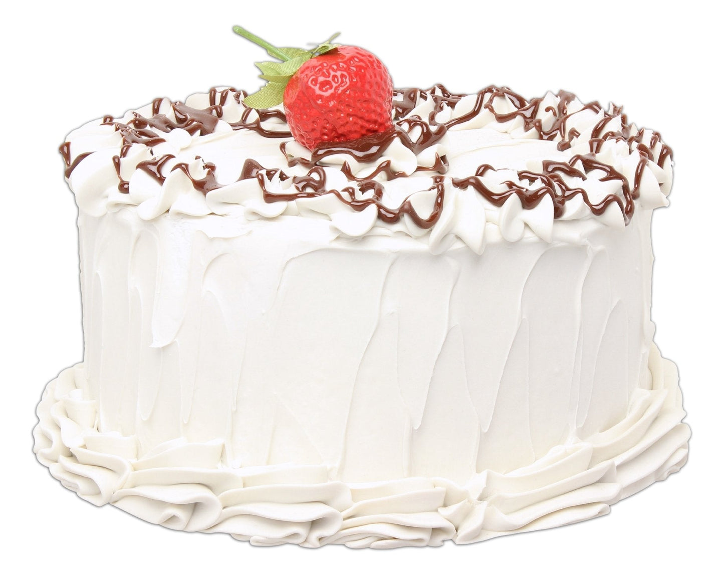 Just Dough It 7-inch Realistic Vanilla Frosted Cake Prop with Chocolate Drizzle & Strawberry Topper
