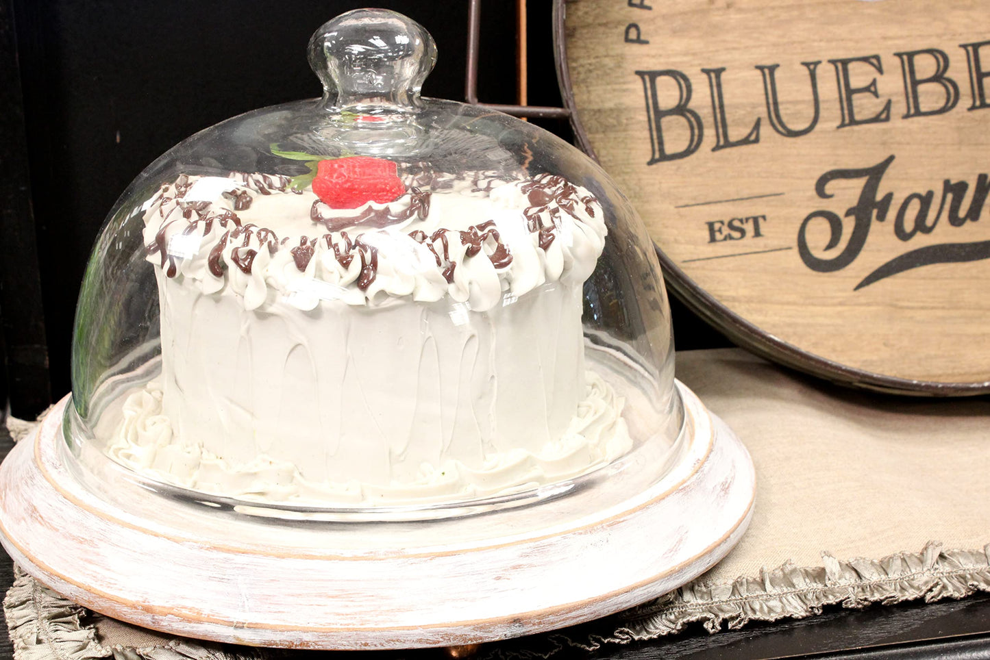 Just Dough It 7-inch Realistic Vanilla Frosted Cake Prop with Chocolate Drizzle & Strawberry Topper