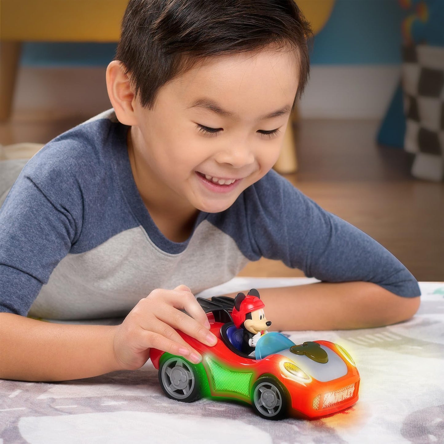 Just Play Mickey Mouse Rev 'n Glow Racer Vehicle with Lights & Sounds – For Kids 3+
