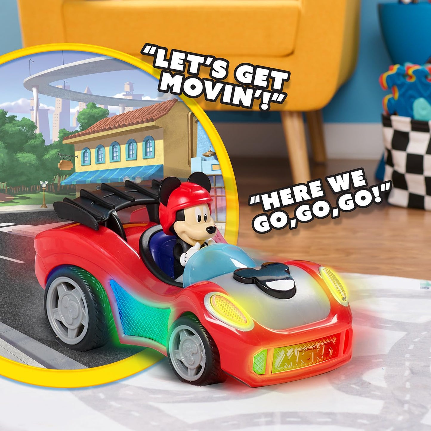 Just Play Mickey Mouse Rev 'n Glow Racer Vehicle with Lights & Sounds – For Kids 3+