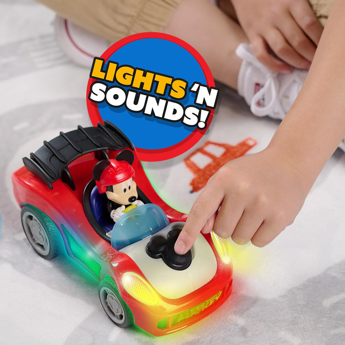 Just Play Mickey Mouse Rev 'n Glow Racer Vehicle with Lights & Sounds – For Kids 3+