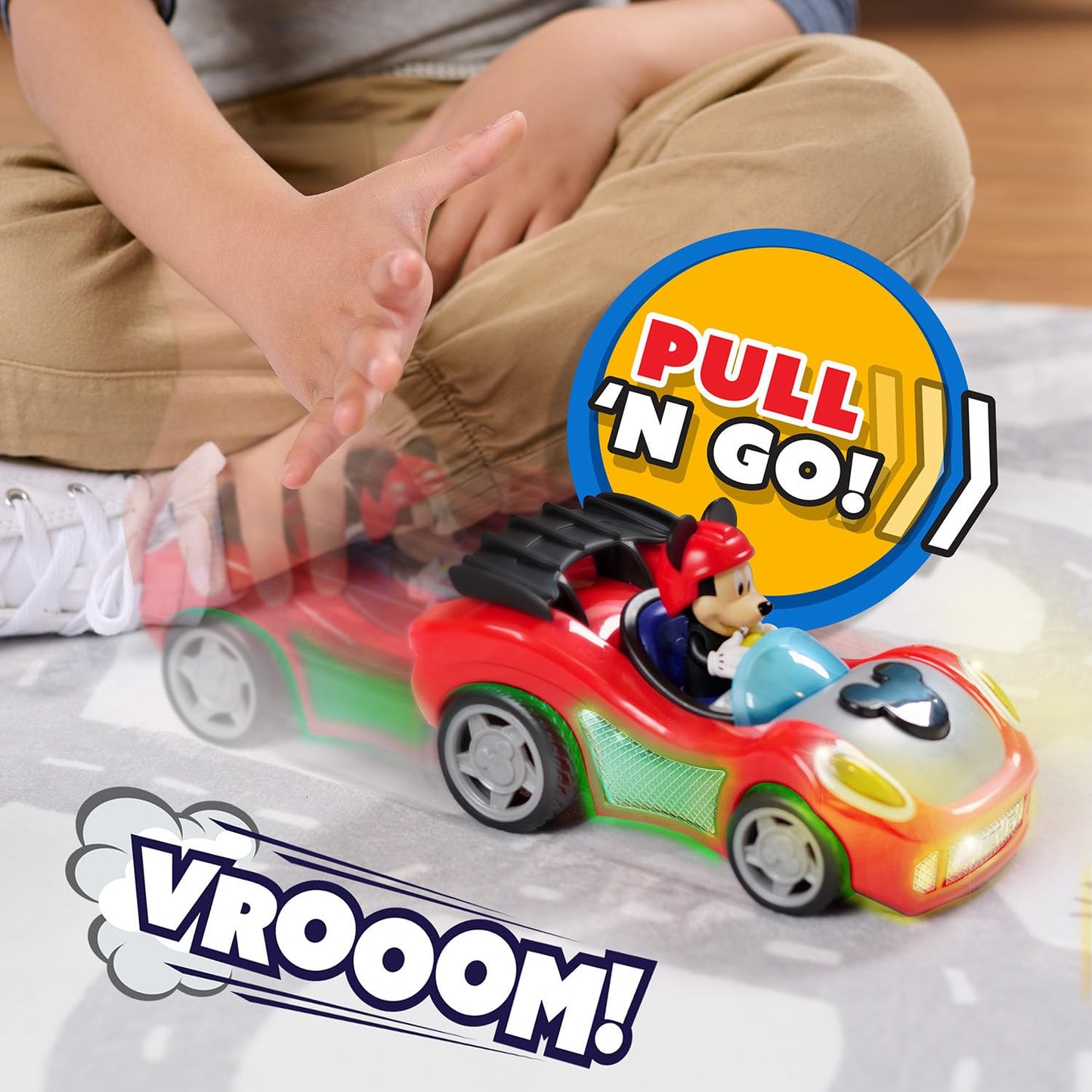 Just Play Mickey Mouse Rev 'n Glow Racer Vehicle with Lights & Sounds – For Kids 3+