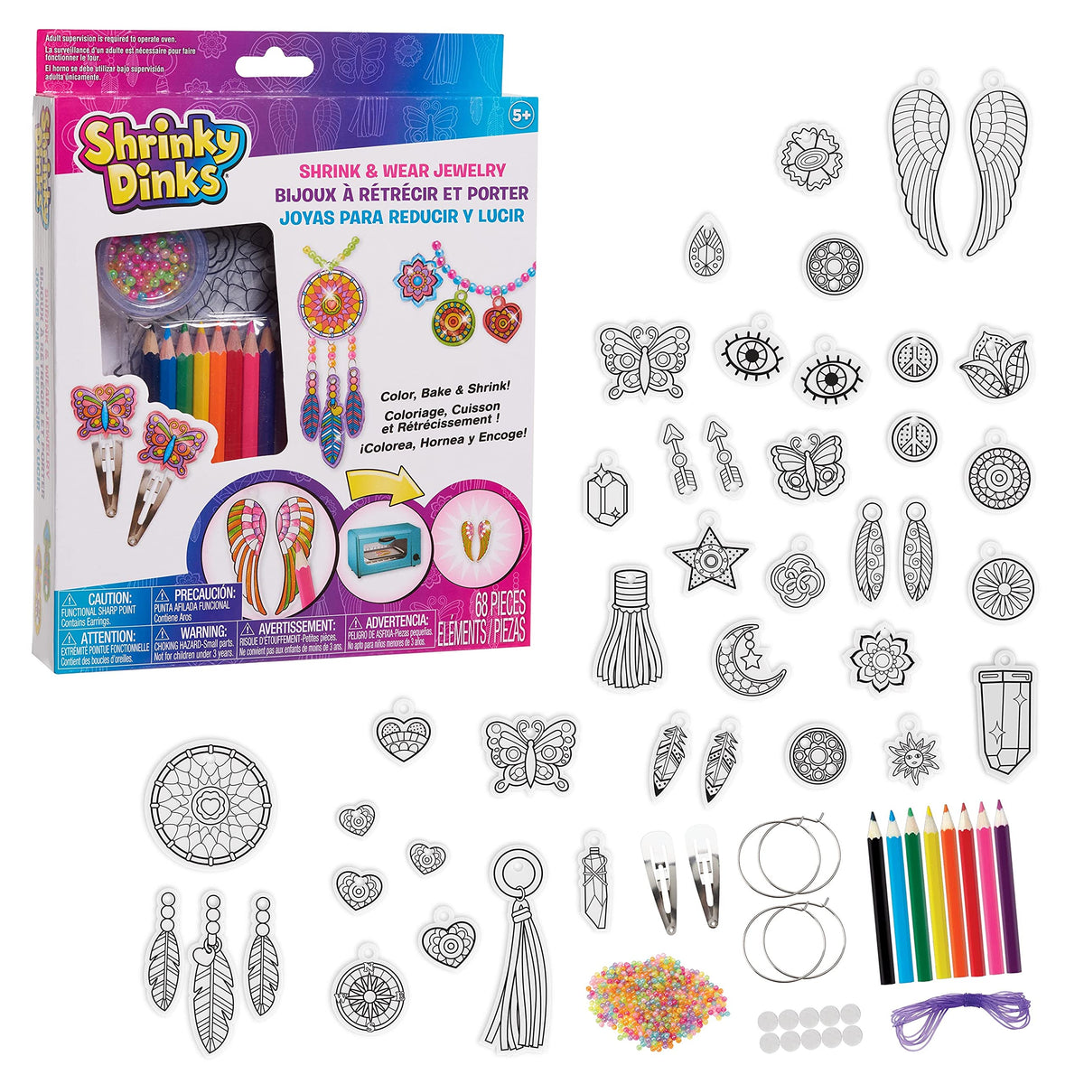 Just Play Shrinky Dinks 68-Piece Jewelry Kit – Beads, Earrings & Barrettes