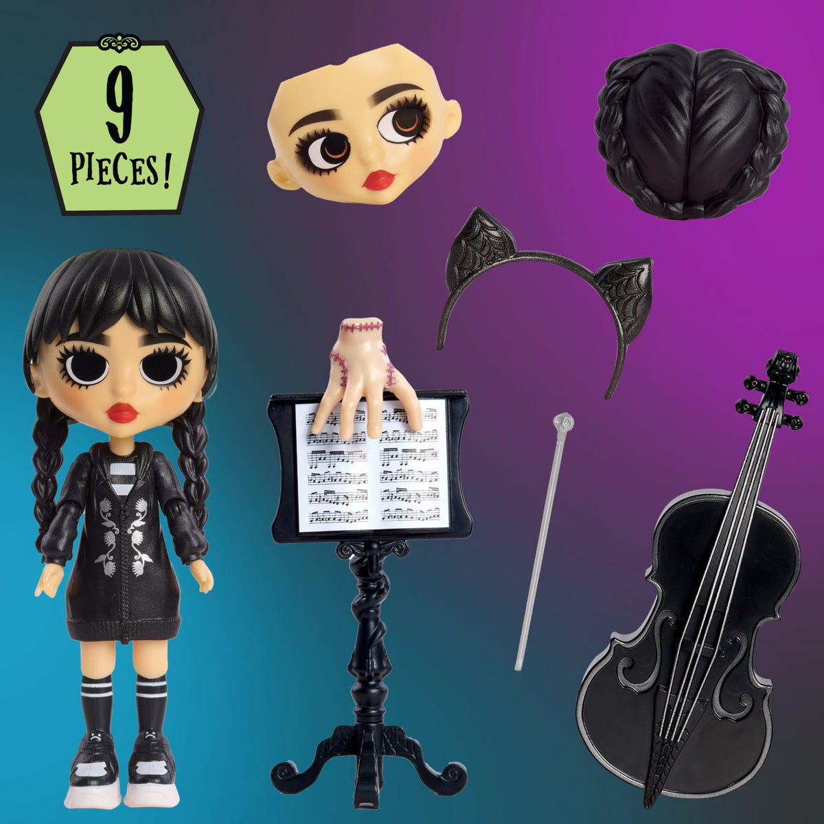 Just Play Wednesday Deluxe 6-Inch Articulated Figure – 11-Piece Set with Interchangeable Faces