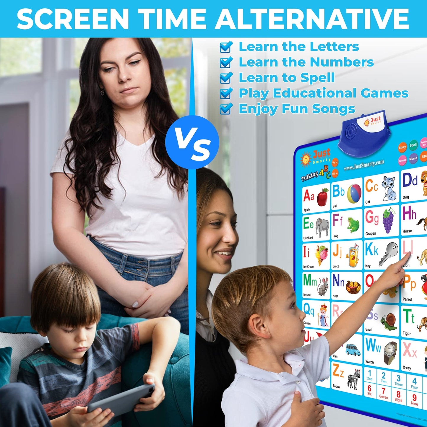 Just Smarty Alphabet Wall Chart for Toddlers 1-3 | ABCs & 123s Learning Toy | Speech Therapy & Autism Support