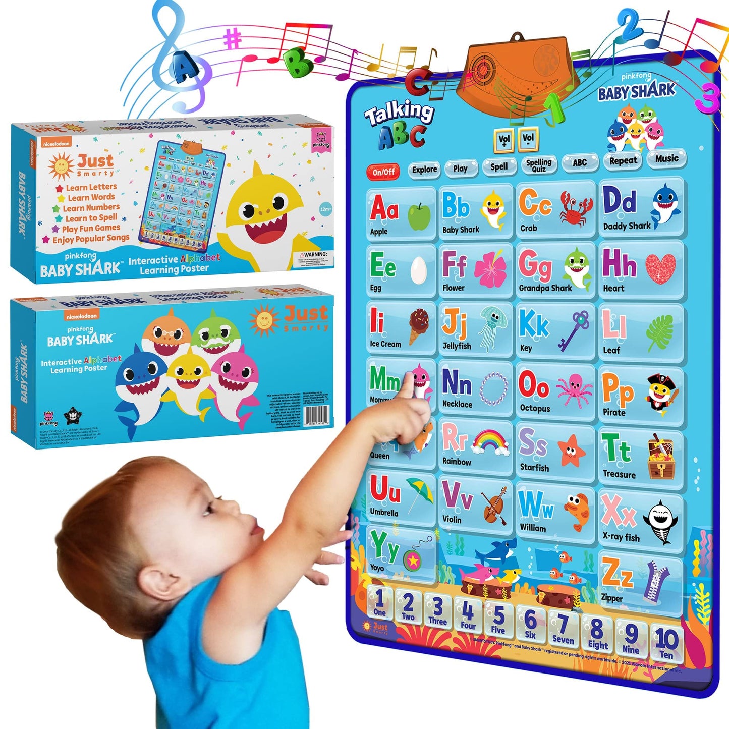 Just Smarty Baby Shark Alphabet & Numbers Learning Poster | Pinkfong Musical Toy