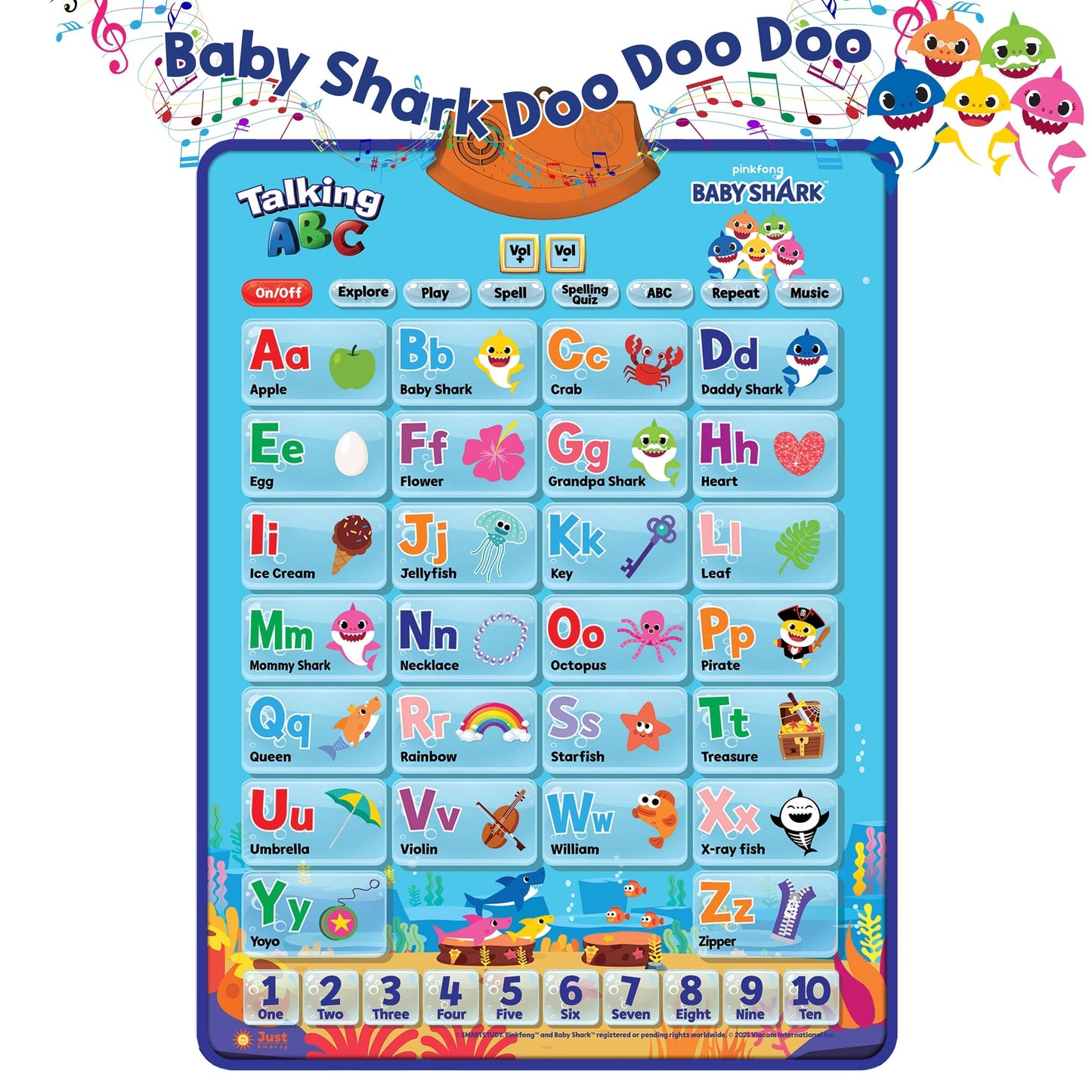 Just Smarty Baby Shark Alphabet & Numbers Learning Poster | Pinkfong Musical Toy