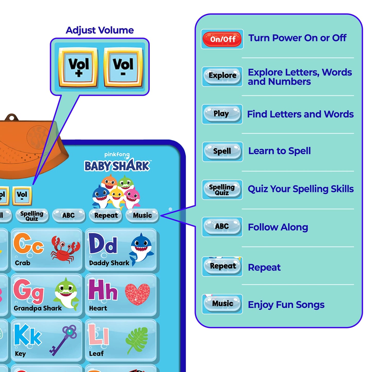 Just Smarty Baby Shark Alphabet & Numbers Learning Poster | Pinkfong Musical Toy