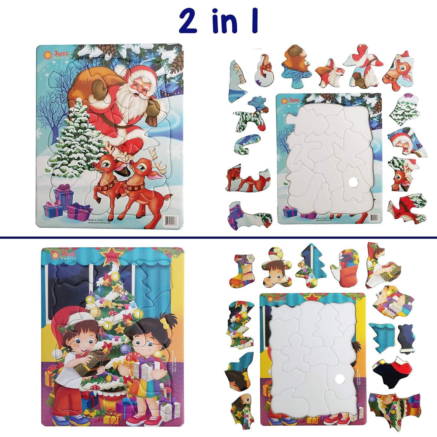 Just Smarty Christmas Puzzles for Preschoolers (Ages 3-5) – Set of 2 with Tray