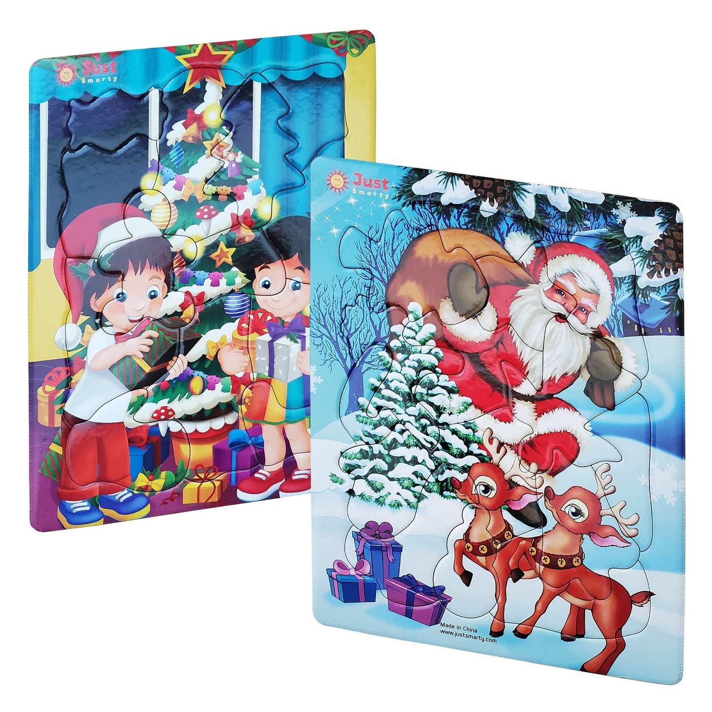 Just Smarty Christmas Puzzles for Preschoolers (Ages 3-5) – Set of 2 with Tray
