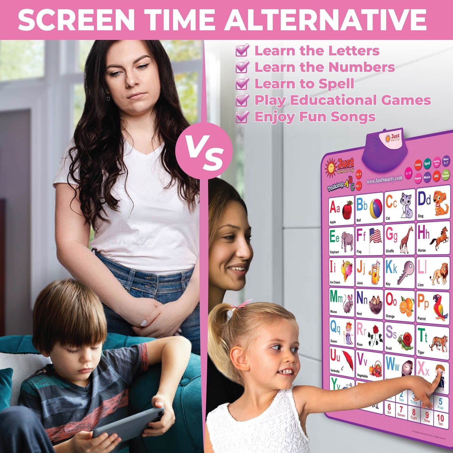Just Smarty Interactive Alphabet Wall Chart – Talking ABCs & 123s Poster for Toddlers