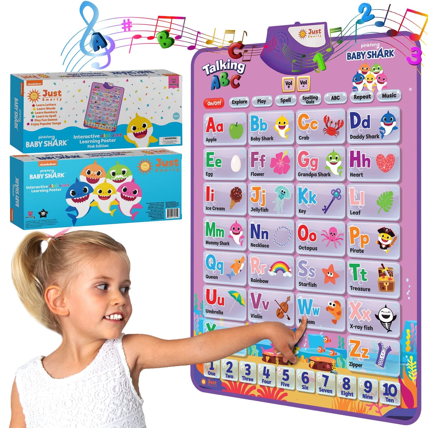 Pinkfong Alphabet & Number Learning Toy – Pink Edition | Official Baby Shark Musical Mat by PinkFong | Toddlers 1-3 | Just Smarty