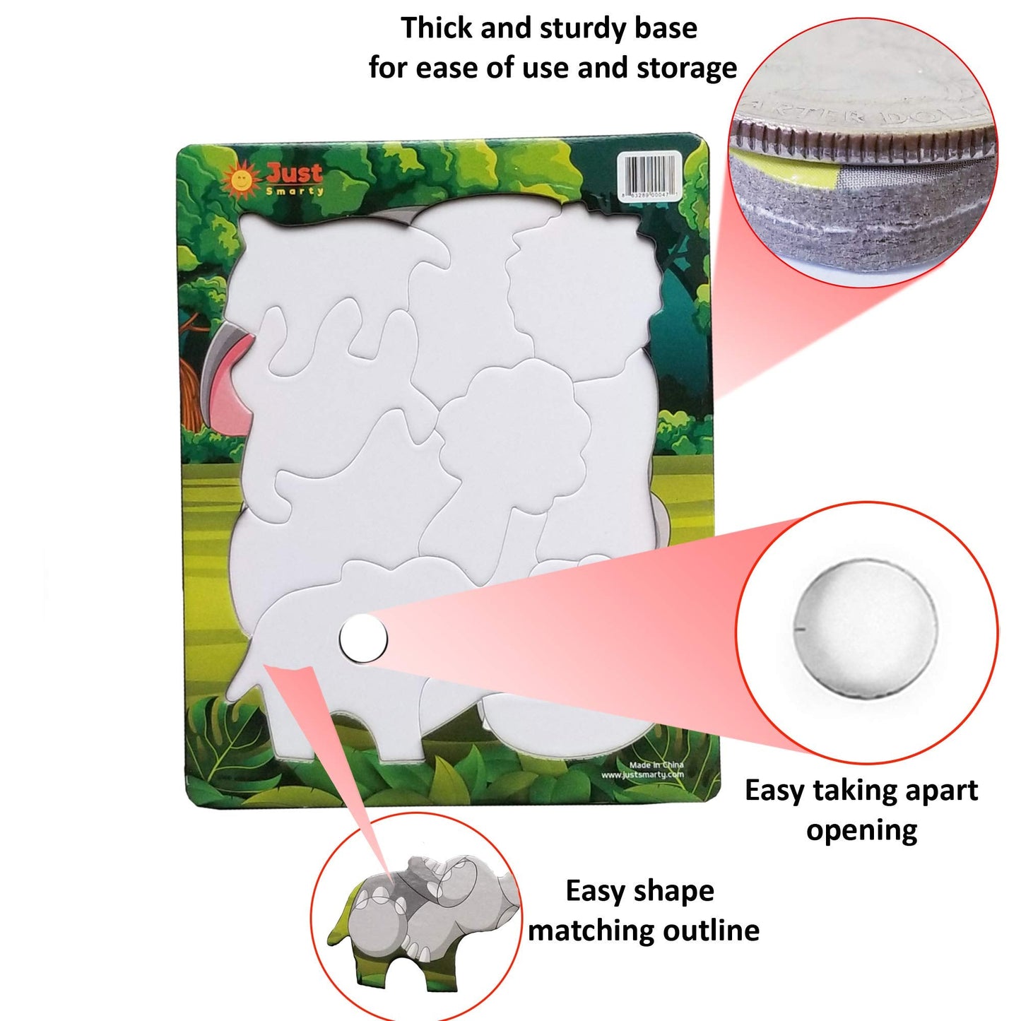 Just Smarty Preschool Jigsaw Puzzles - Set of 2 (10-Piece Elephant & 11-Piece Bear) with Tray | Ages 3-5 | Level 3