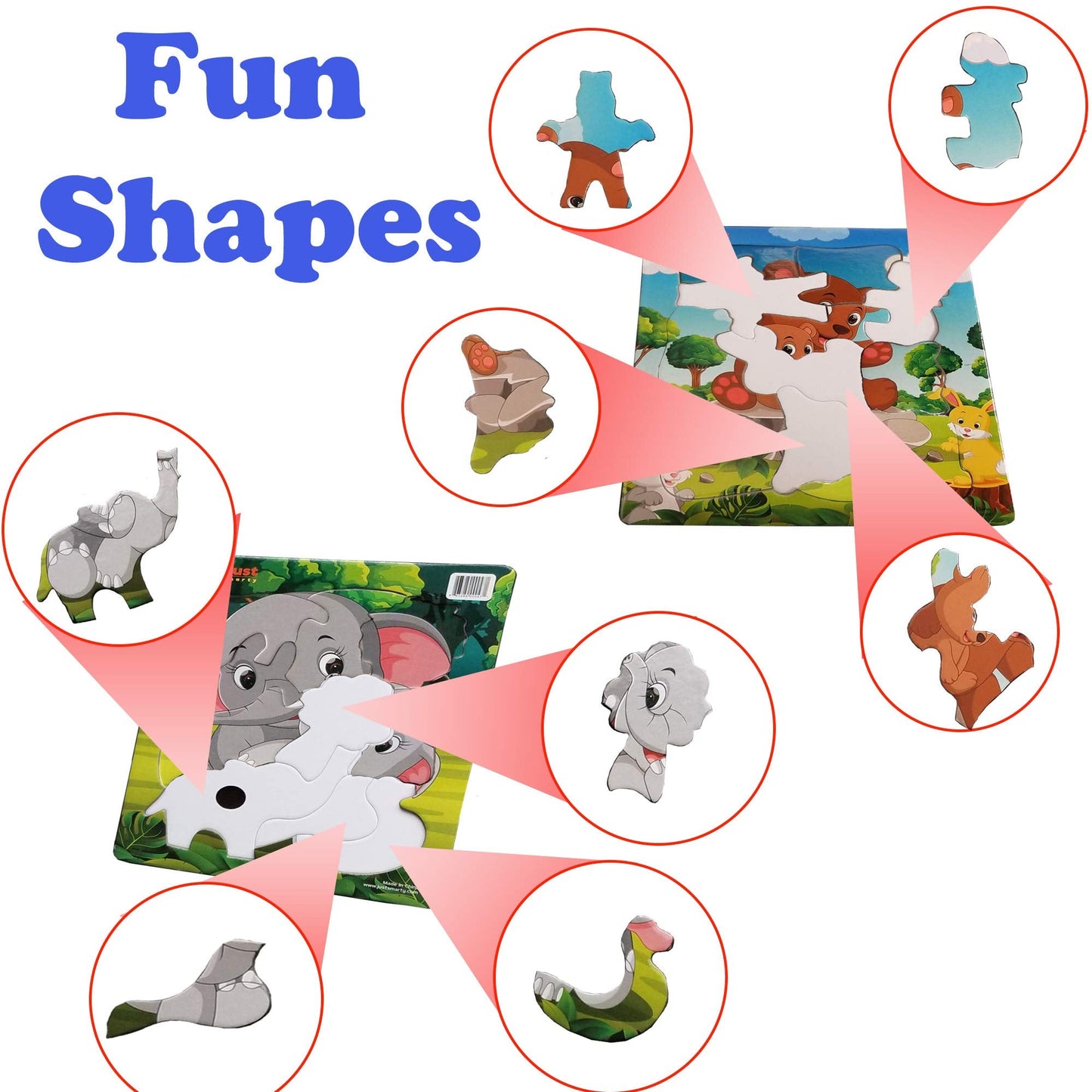 Just Smarty Preschool Jigsaw Puzzles - Set of 2 (10-Piece Elephant & 11-Piece Bear) with Tray | Ages 3-5 | Level 3