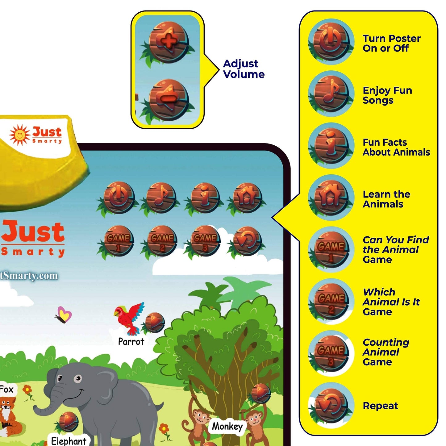 Just Smarty Zoo Animals Toddler Learning Toys | Sounds, Counting & Memory Games | Ages 3-6
