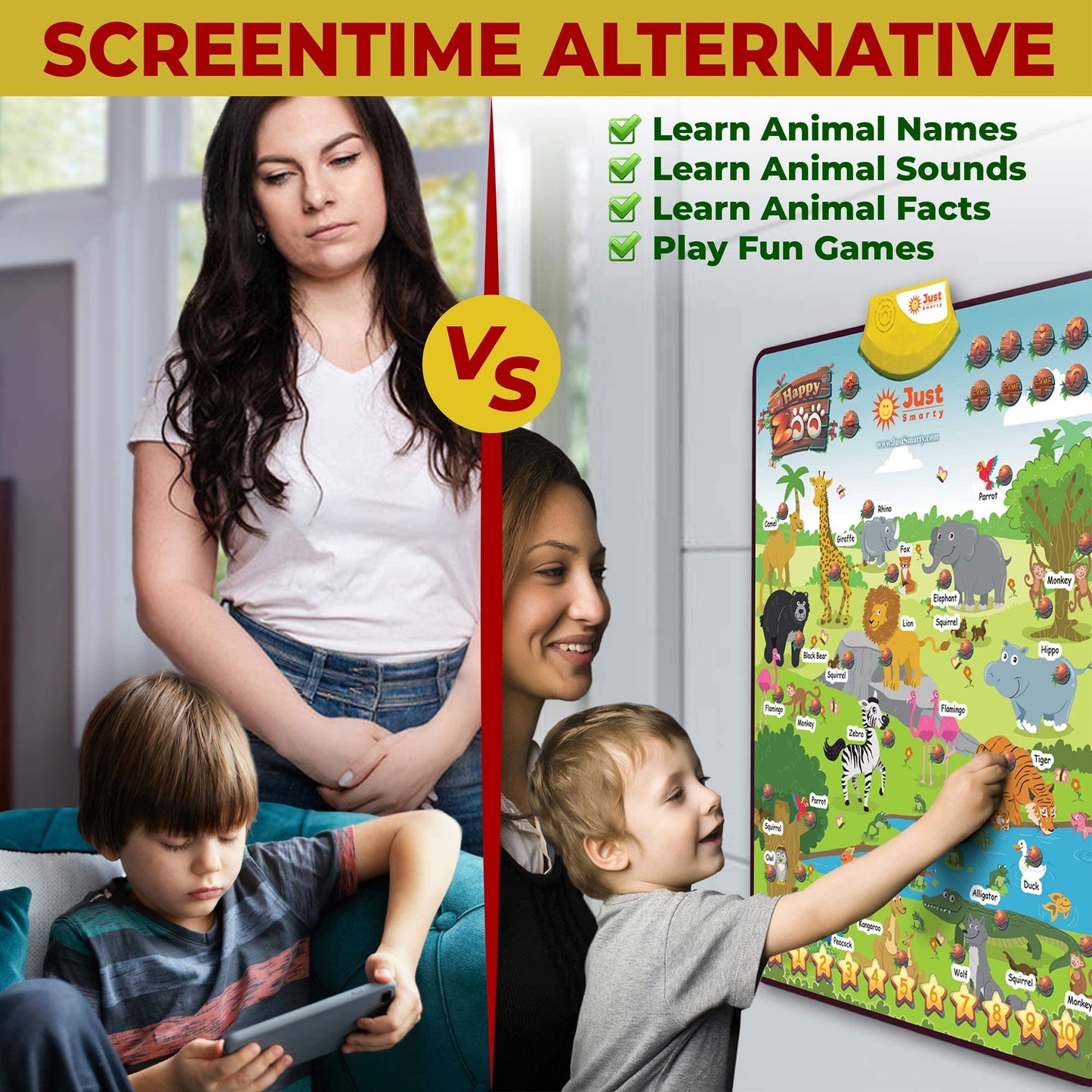 Just Smarty Zoo Animals Toddler Learning Toys | Sounds, Counting & Memory Games | Ages 3-6