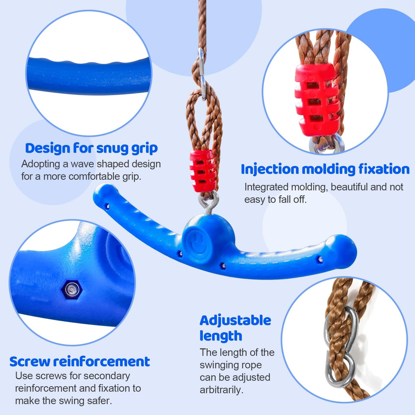 Just.smile Ninja Swing-Twister 360° Spin Handle – Kids Slackline Swing Attachment (Blue)