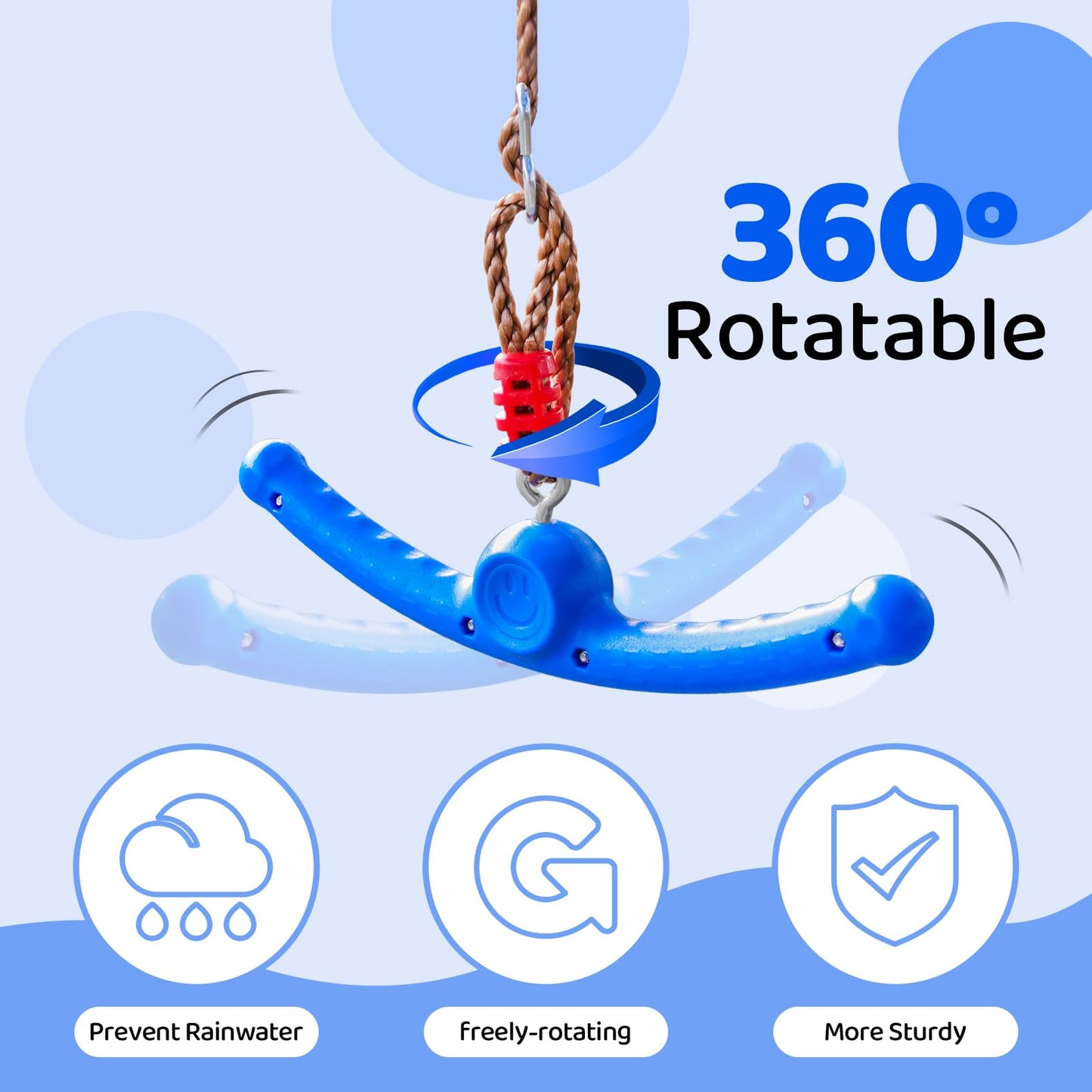 Just.smile Ninja Swing-Twister 360° Spin Handle – Kids Slackline Swing Attachment (Blue)