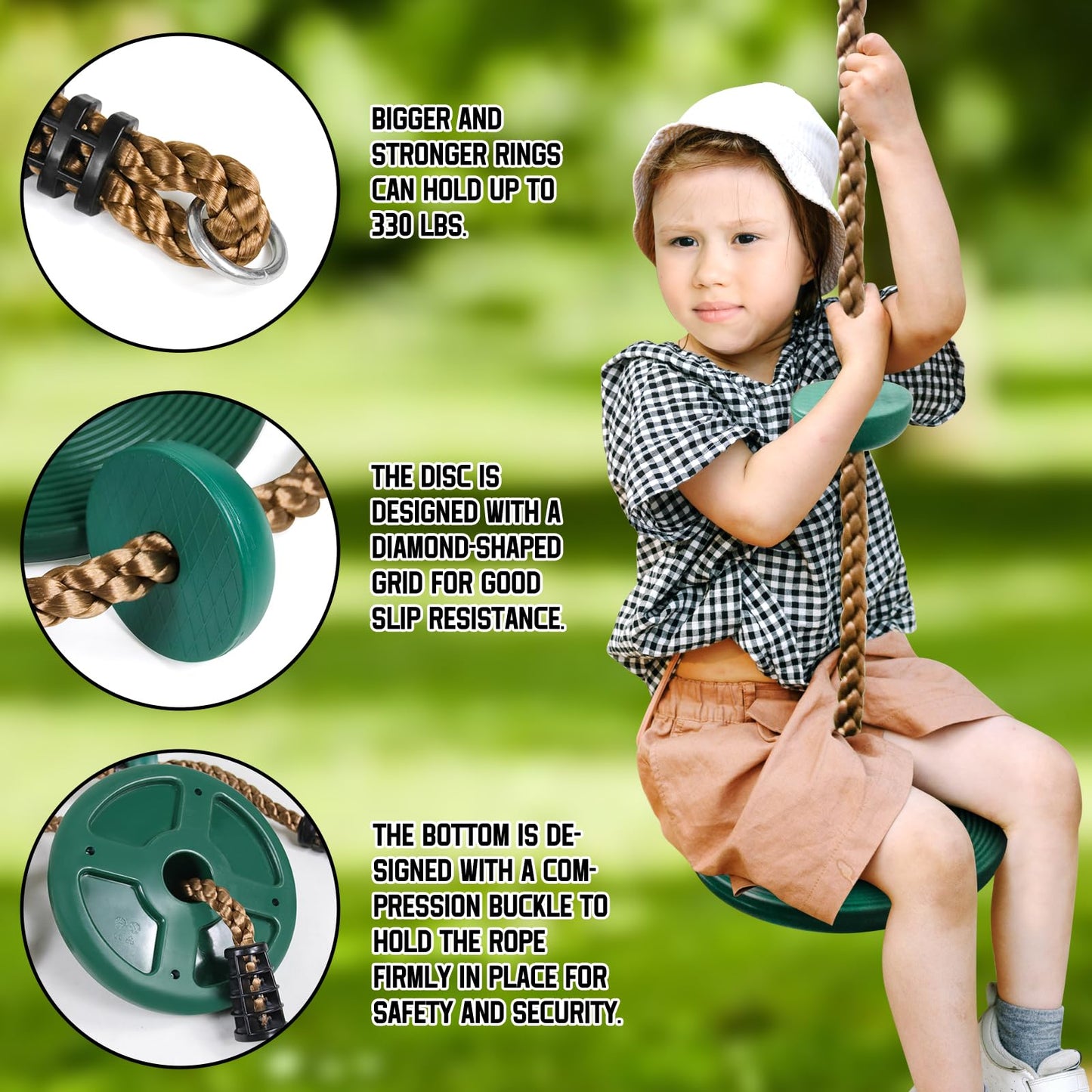 Just.smile Tree Swing for Kids: Climbing Rope with Platforms & Disc Seat (Carabiner, 4ft Strap, Tree Protector)