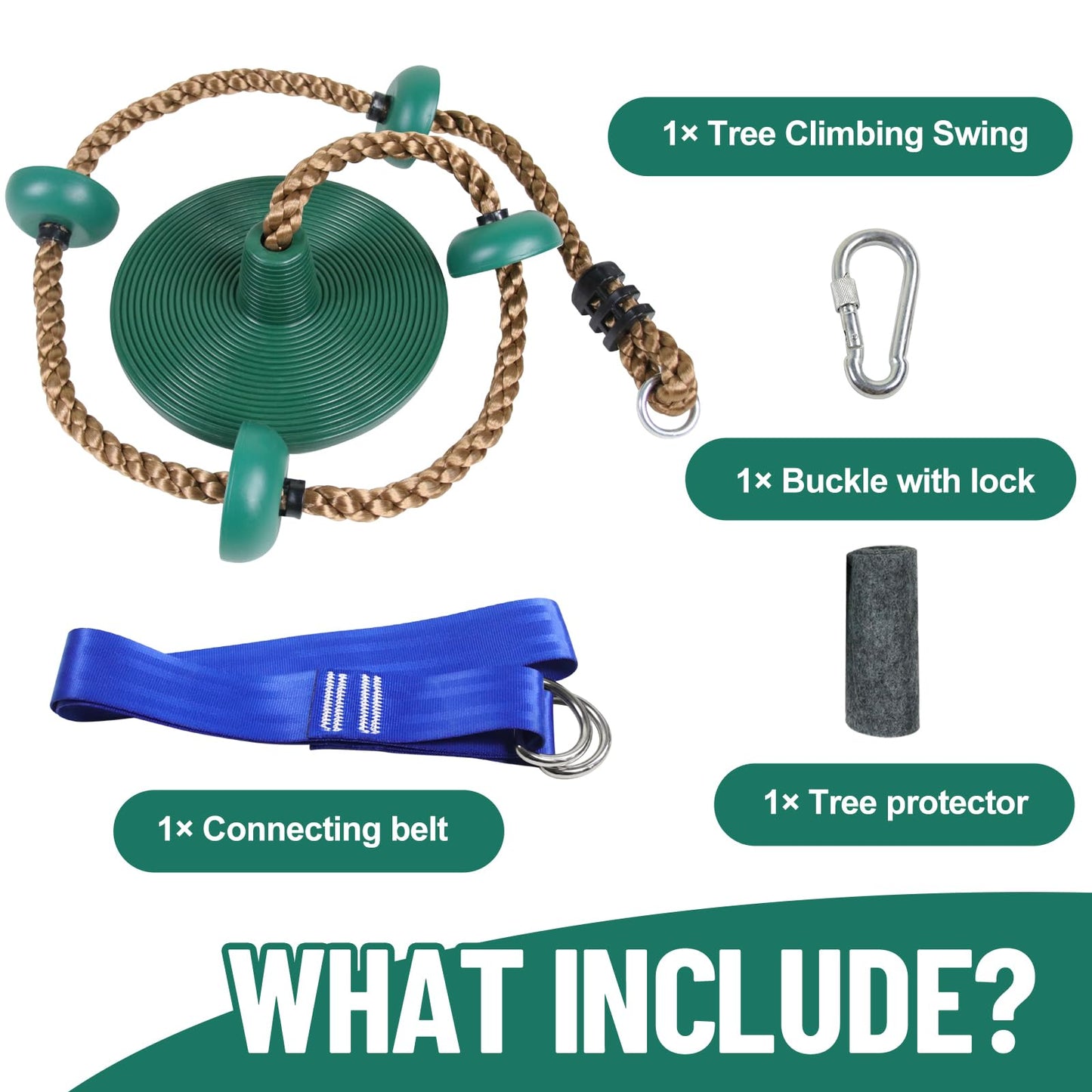 Just.smile Tree Swing for Kids: Climbing Rope with Platforms & Disc Seat (Carabiner, 4ft Strap, Tree Protector)