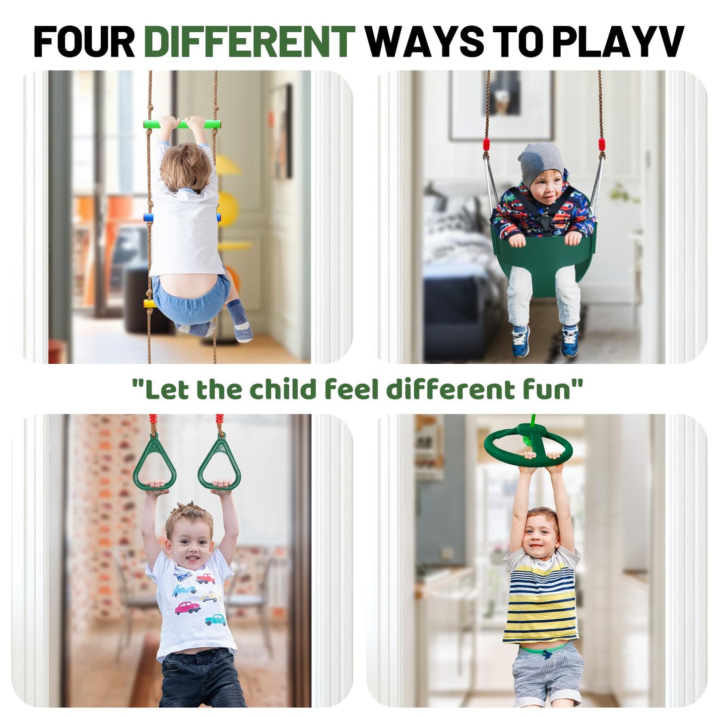 Just.smile Doorway Swing for Kids & Door Pull Up Bar – Indoor Multi-Function Door Gym (Dark Green)
