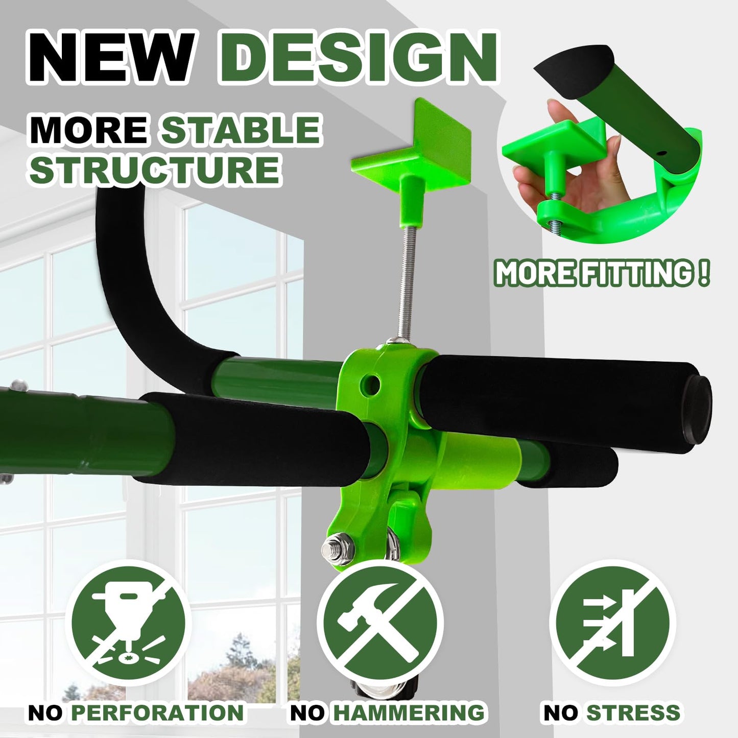 Just.smile Doorway Swing for Kids & Door Pull Up Bar – Indoor Multi-Function Door Gym (Dark Green)