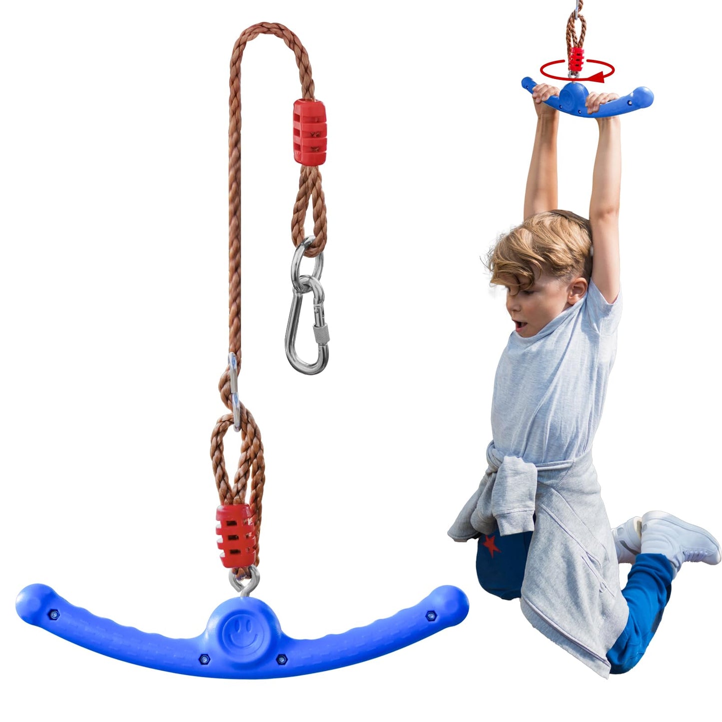 Just.smile Ninja Swing-Twister 360° Spin Handle – Kids Slackline Swing Attachment (Blue)