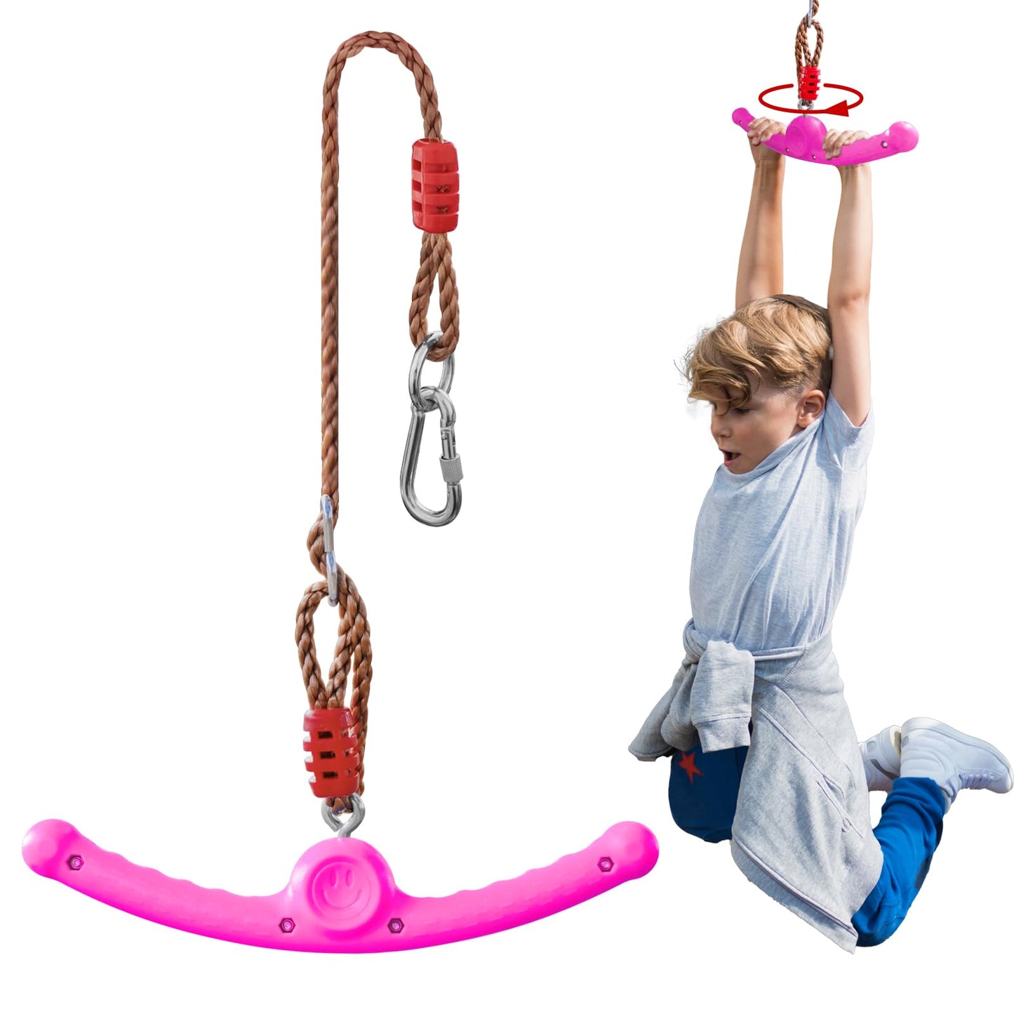 Just.smile Ninja-Twister 360-degree Spin Handle | Slackline Swing Attachment for Kids (Rose Red)