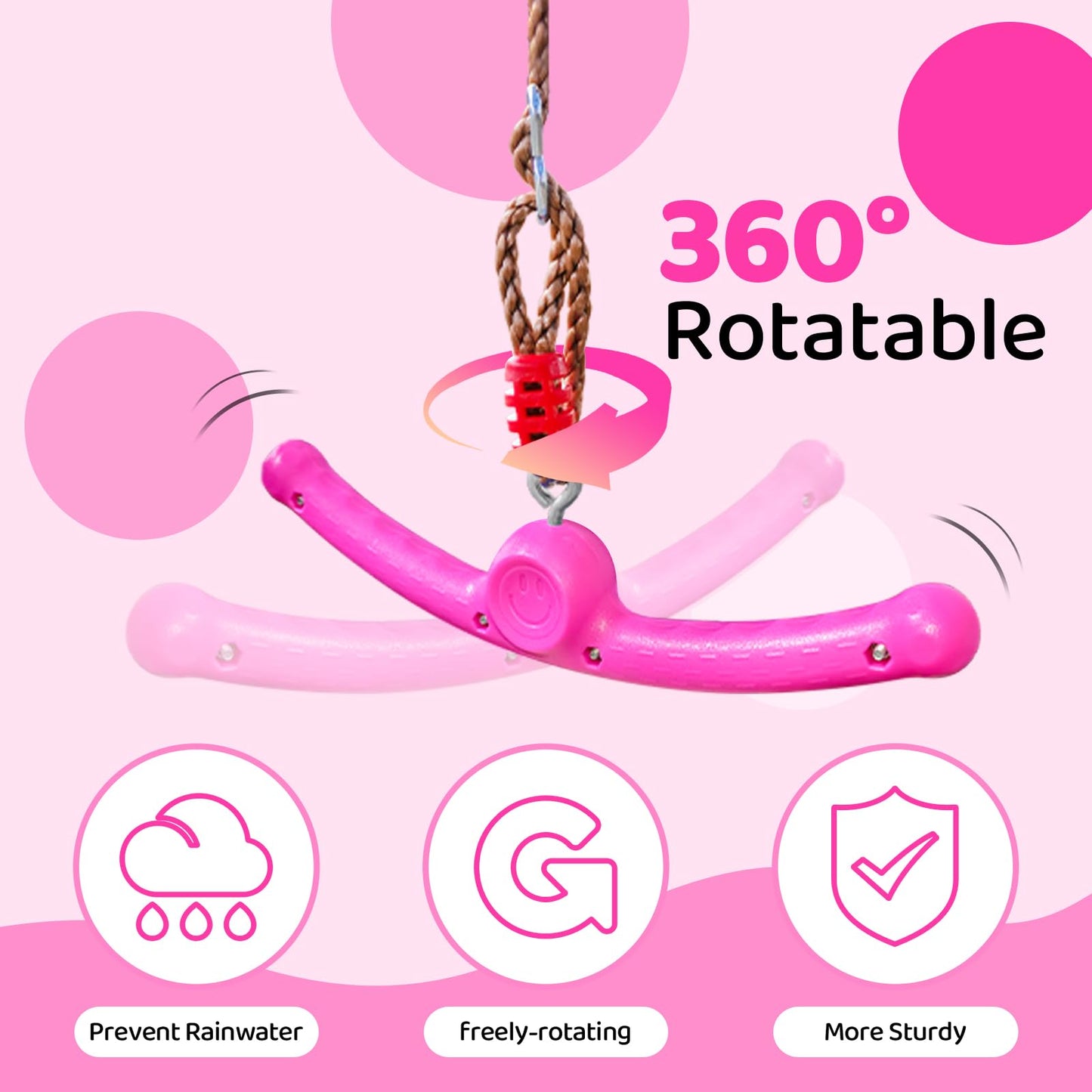 Just.smile Ninja-Twister 360-degree Spin Handle | Slackline Swing Attachment for Kids (Rose Red)