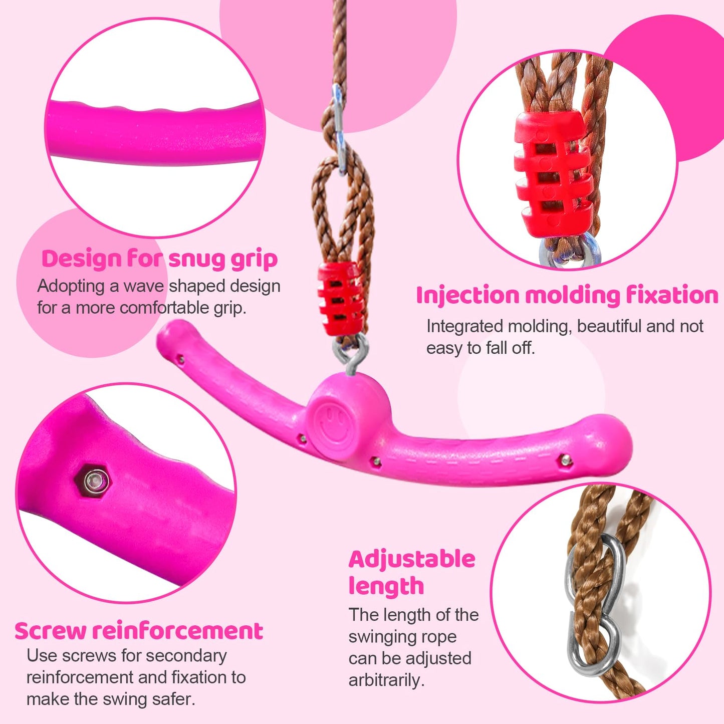 Just.smile Ninja-Twister 360-degree Spin Handle | Slackline Swing Attachment for Kids (Rose Red)