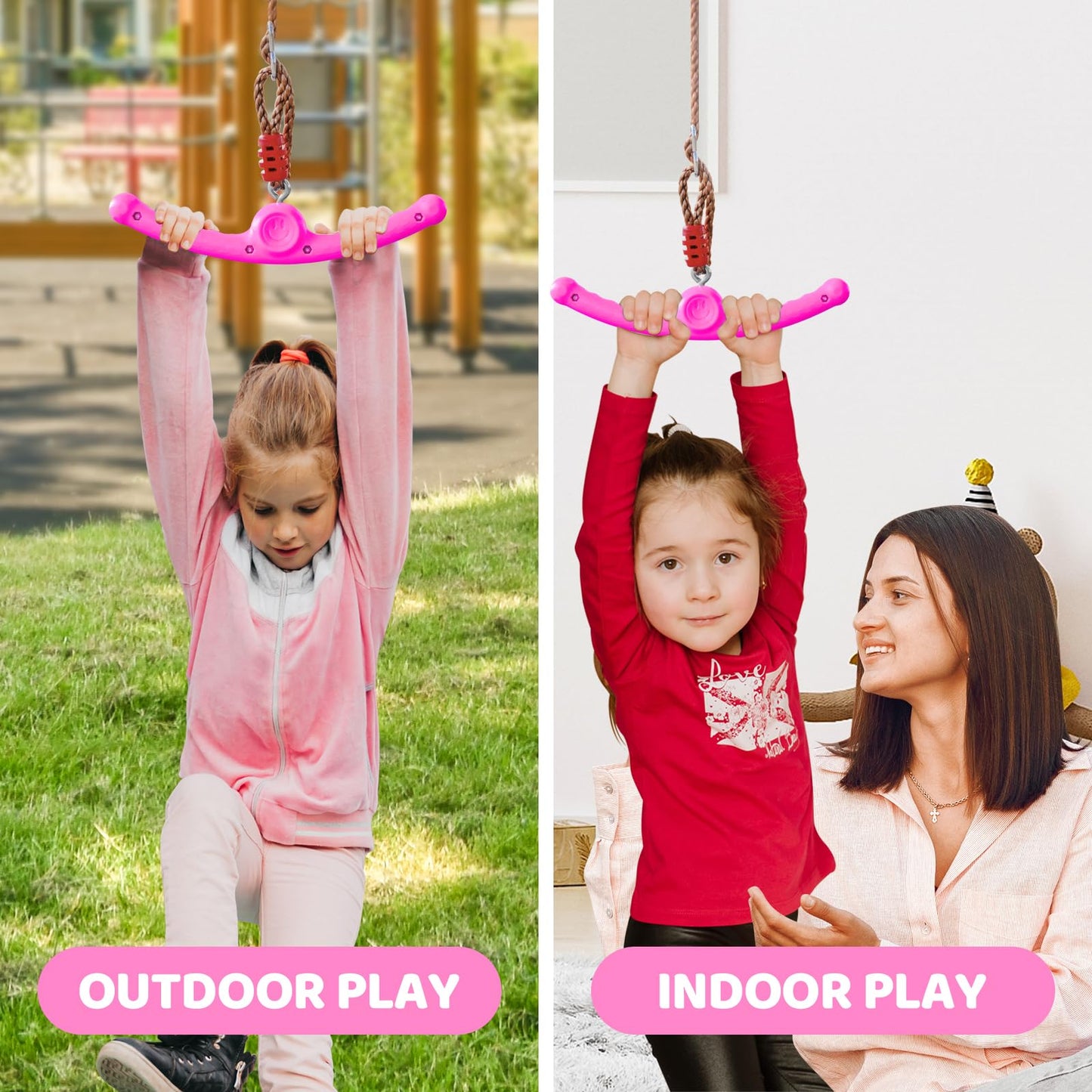 Just.smile Ninja-Twister 360-degree Spin Handle | Slackline Swing Attachment for Kids (Rose Red)