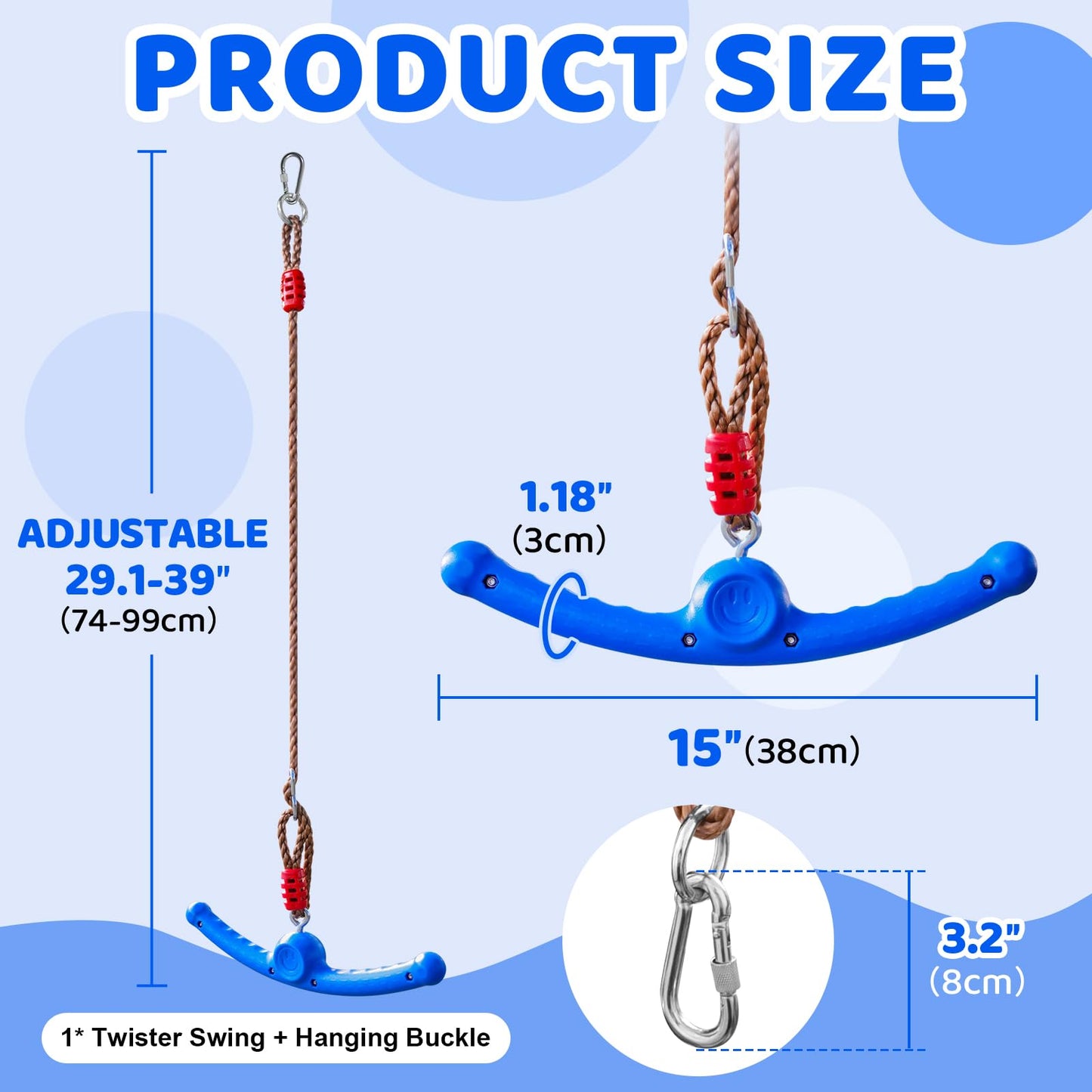 Just.smile Ninja Swing-Twister 360° Spin Handle – Kids Slackline Swing Attachment (Blue)