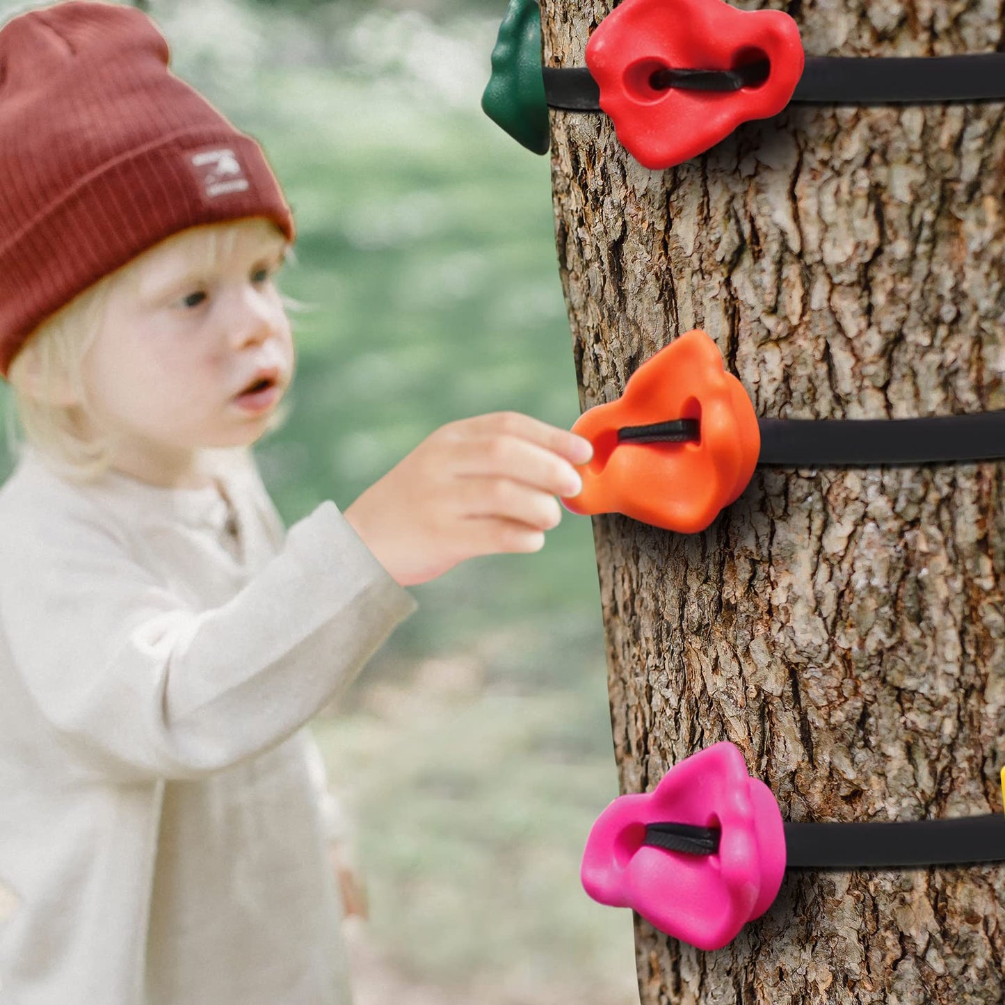 Just.smile Climbing Hold Kit for Kids – 15 Pcs with 6 Ratchets, Outdoor Ninja Warrior Obstacle Course