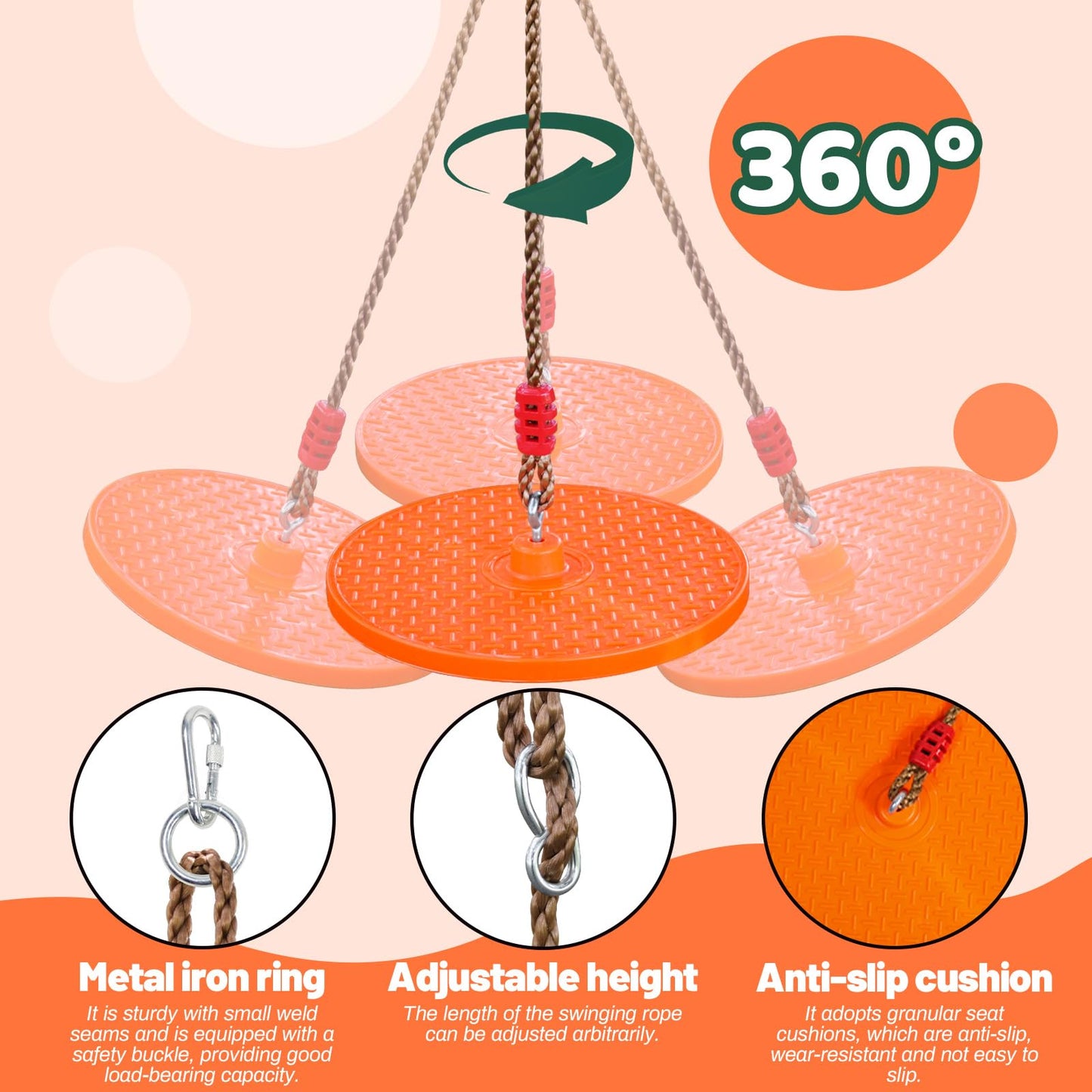 Just.smile Rotating Disc Swing – 360° Swivel Seat, No Assembly, Portable Indoor/Outdoor
