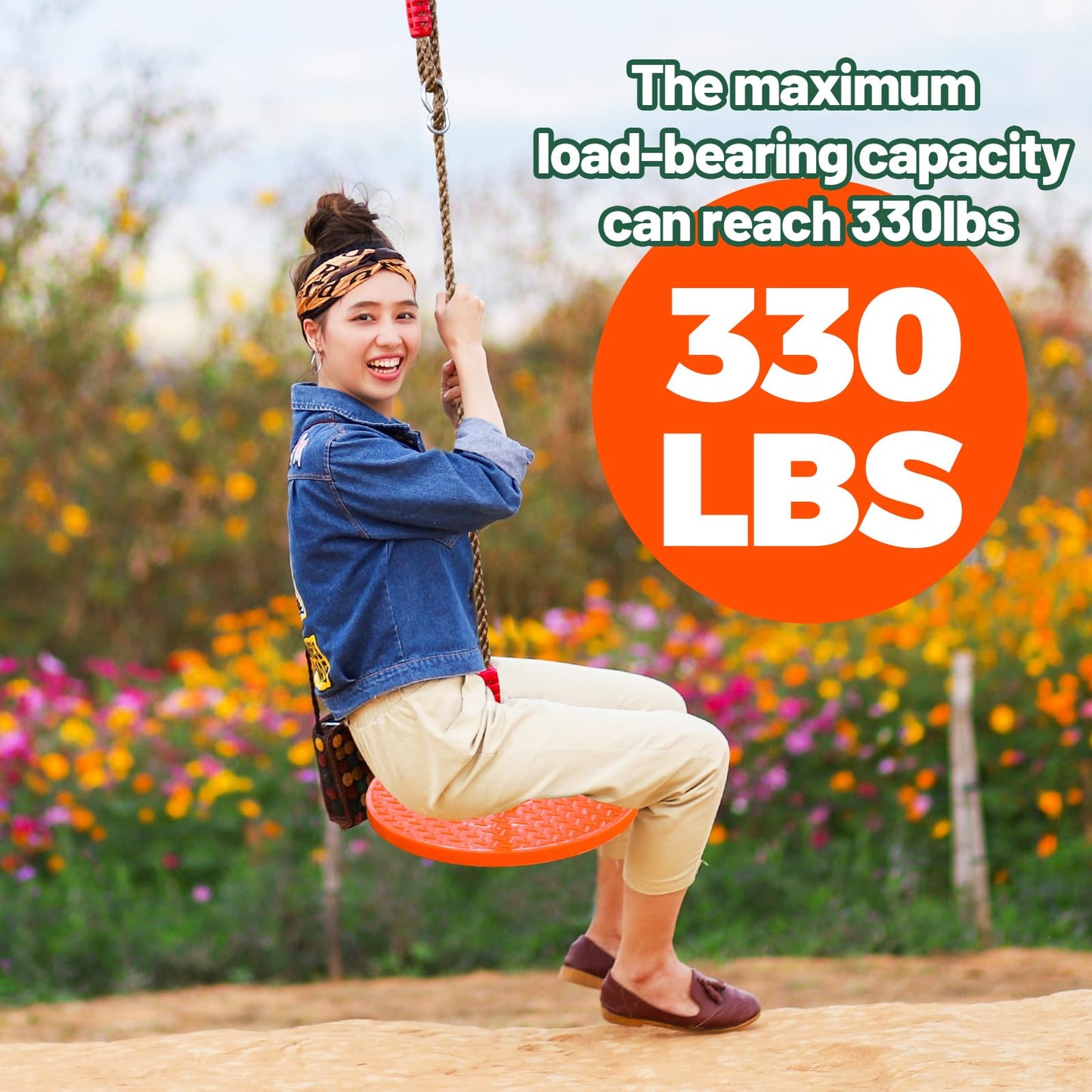 Just.smile Rotating Disc Swing – 360° Swivel Seat, No Assembly, Portable Indoor/Outdoor