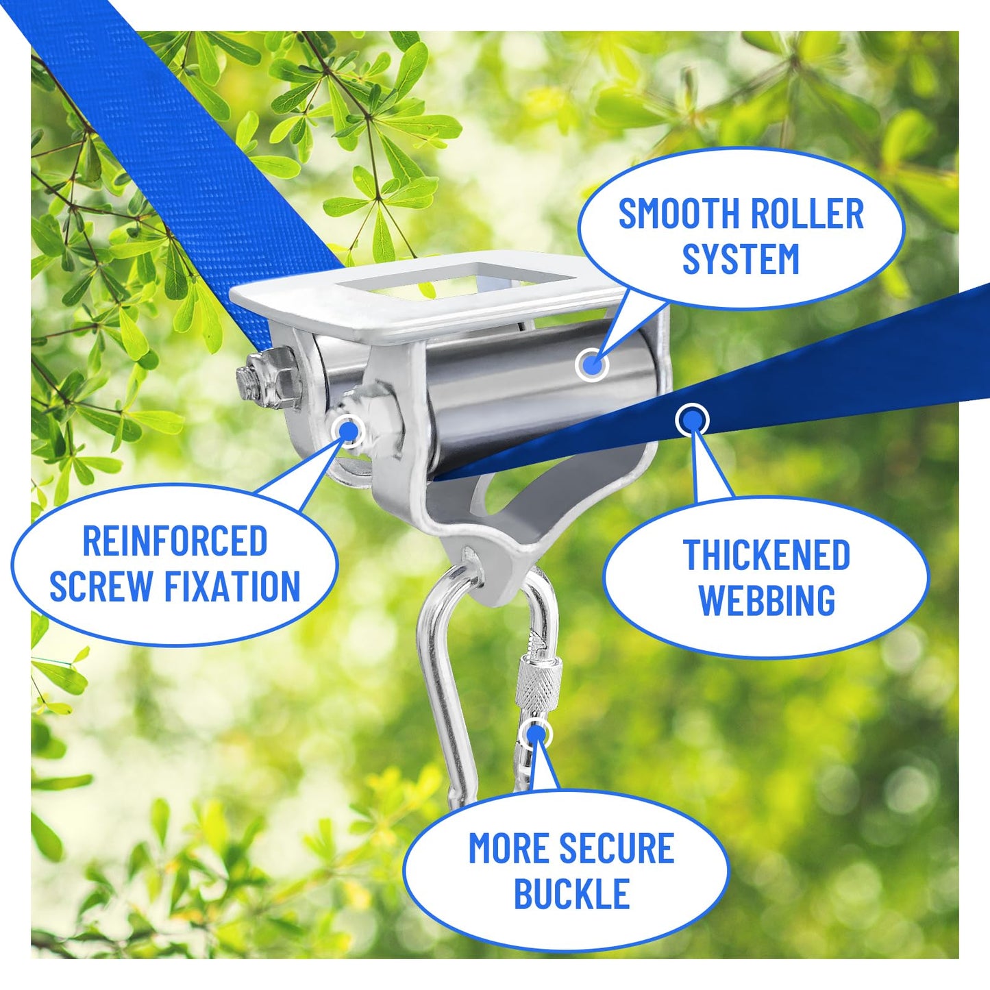 Just.smile Zip Line Kit for Kids — Stainless Steel Double Bearings, 60ft Backyard Slackline & Zipline