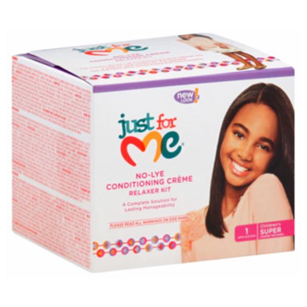 Just for Me No Lye Conditioning Creme Relaxer Kit Super - Straightens & Conditions for Kids & Teens, Single Use