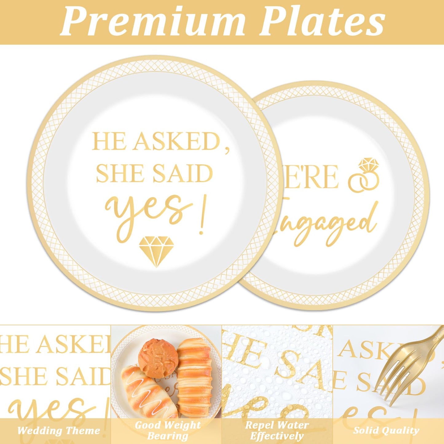 Justforjoyful 96Pcs Happy Engagement Party Supplies – She Said Yes Tableware Set for 24