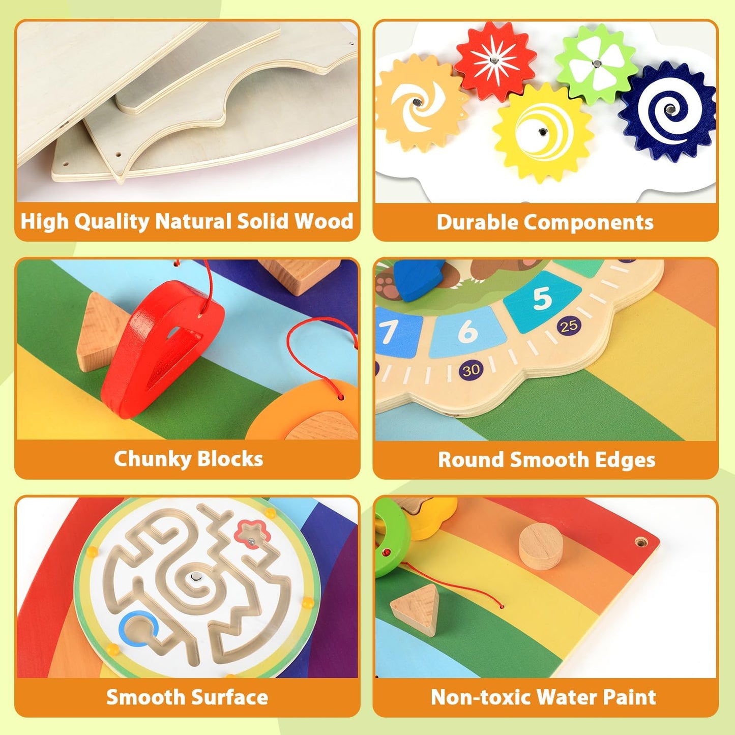 Justforjoyful 5FT Sunshine Rainbow Wooden Activity Wall Panel - Montessori Busy Board