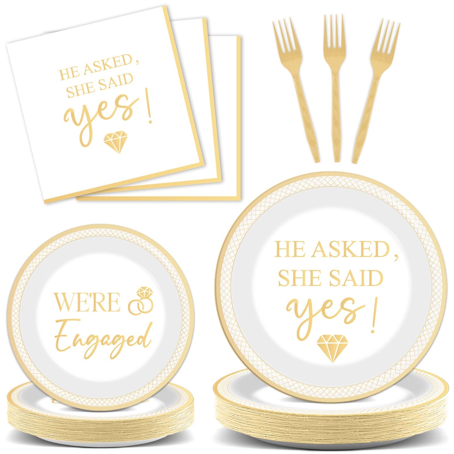 Justforjoyful 96Pcs Happy Engagement Party Supplies – She Said Yes Tableware Set for 24