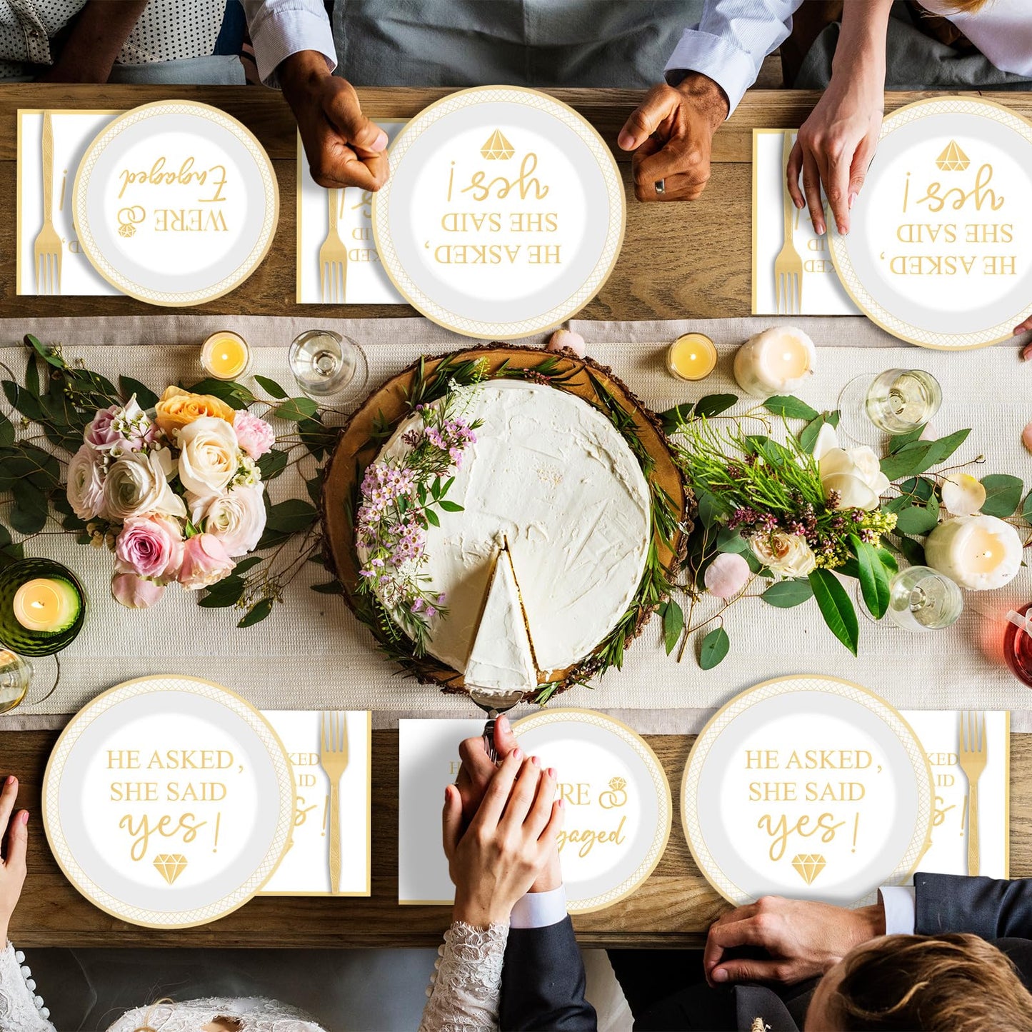 Justforjoyful 96Pcs Happy Engagement Party Supplies – She Said Yes Tableware Set for 24
